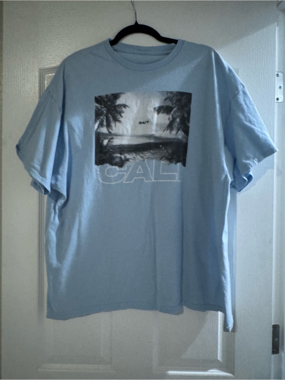 Light Blue 'CAL' Graphic Tee with Beach Scene